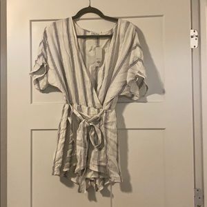 Off white wire navy striped romper